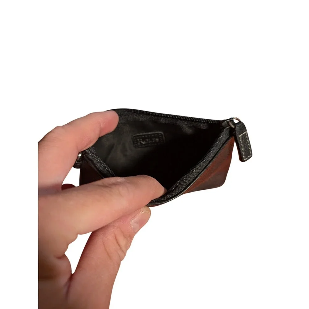 ROLFS Black Leather Change Purse Wallet Key Chain Wristlet Monogram‎ A Letter